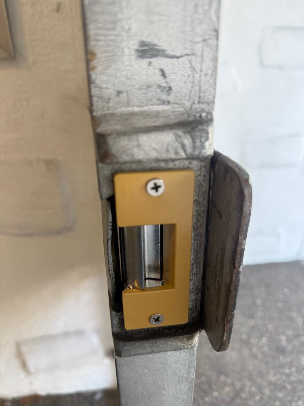 Electric strike installed in a door frame