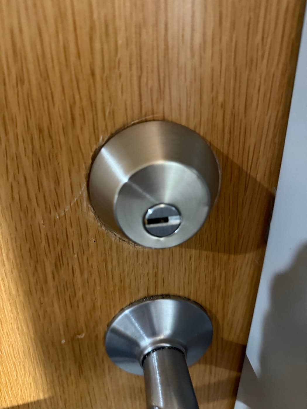 Front door deadbolt and knob after an emergency lockout