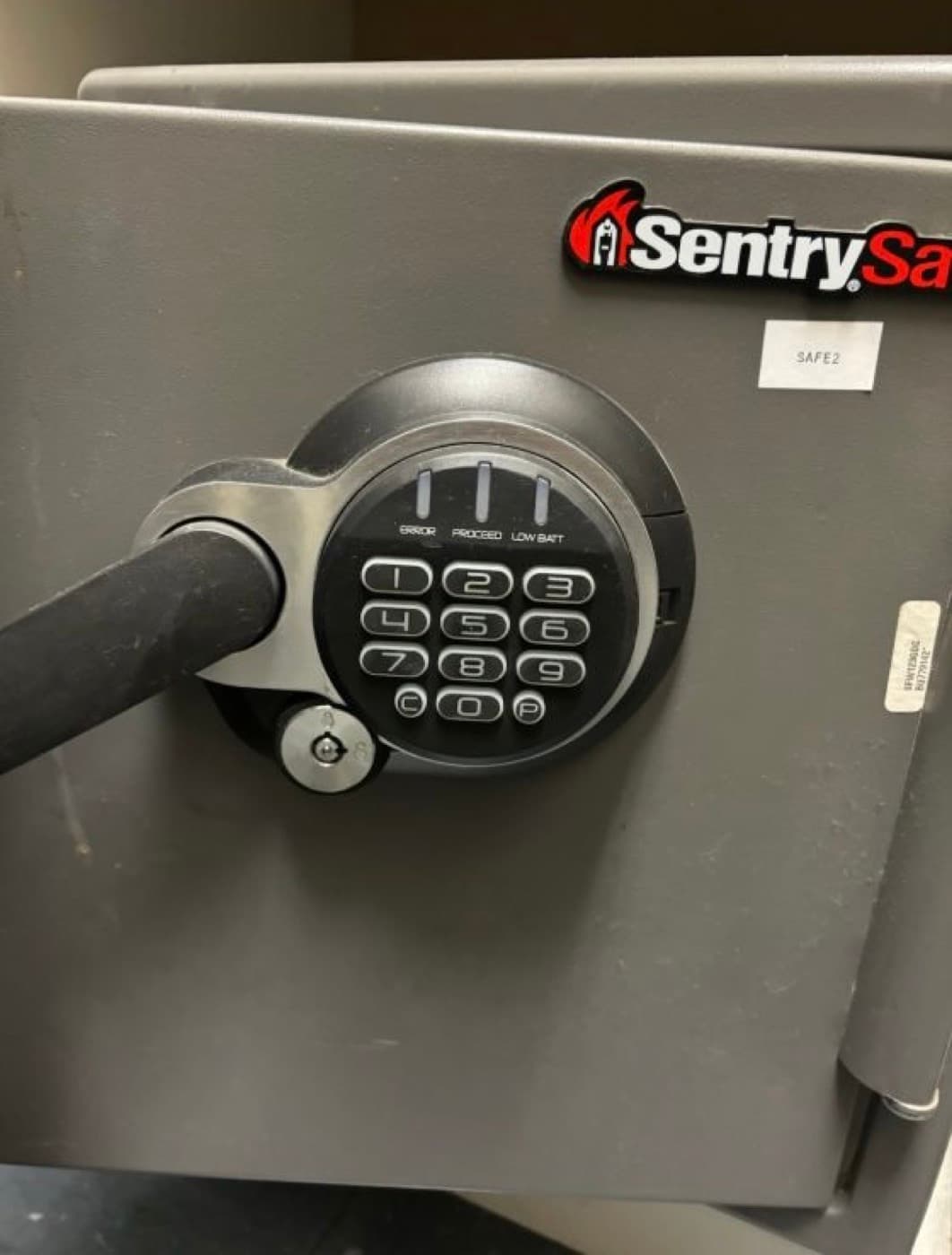 Electronic keypad lock on a safe