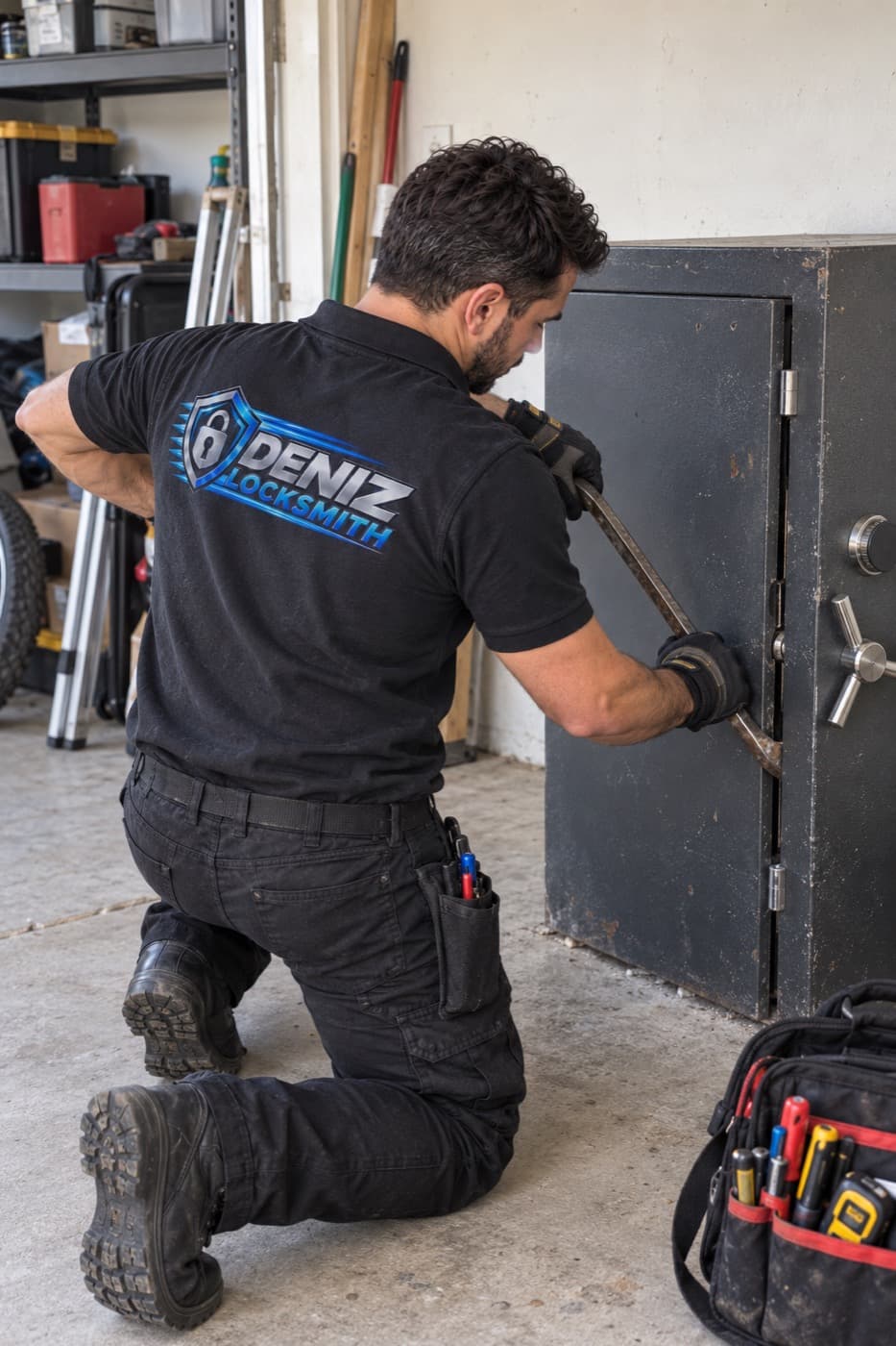 DENIZ LOCKSMITH technician servicing a safe